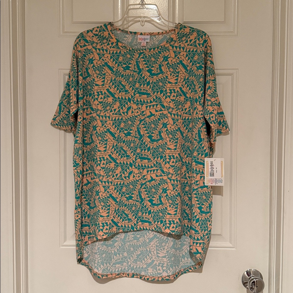LuLaRoe Teal and Pink Patterned Top